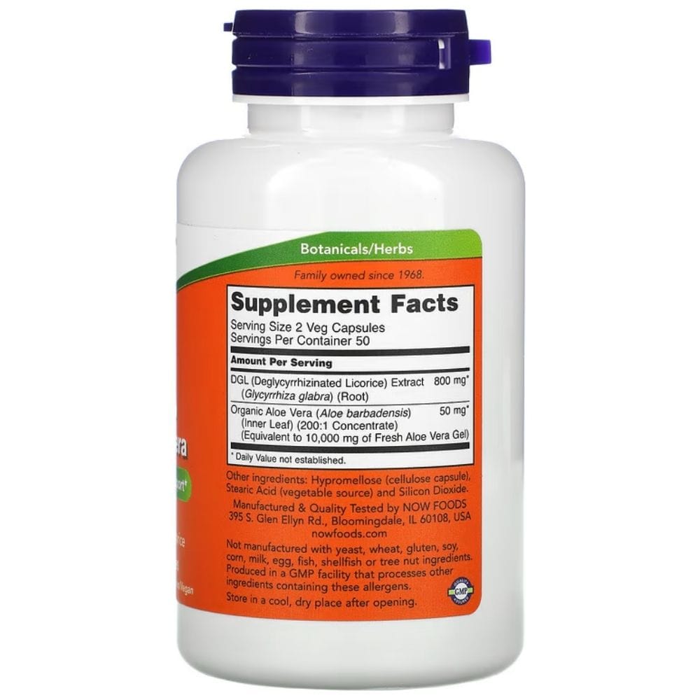 Now Foods DGL 400 mg with Aloe Vera - 100 Capsules