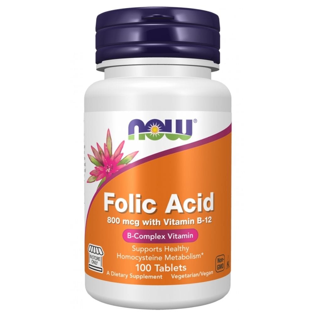 Now Foods Folic Acid 800 mcg with Vitamin B-12 - 100 Tablets