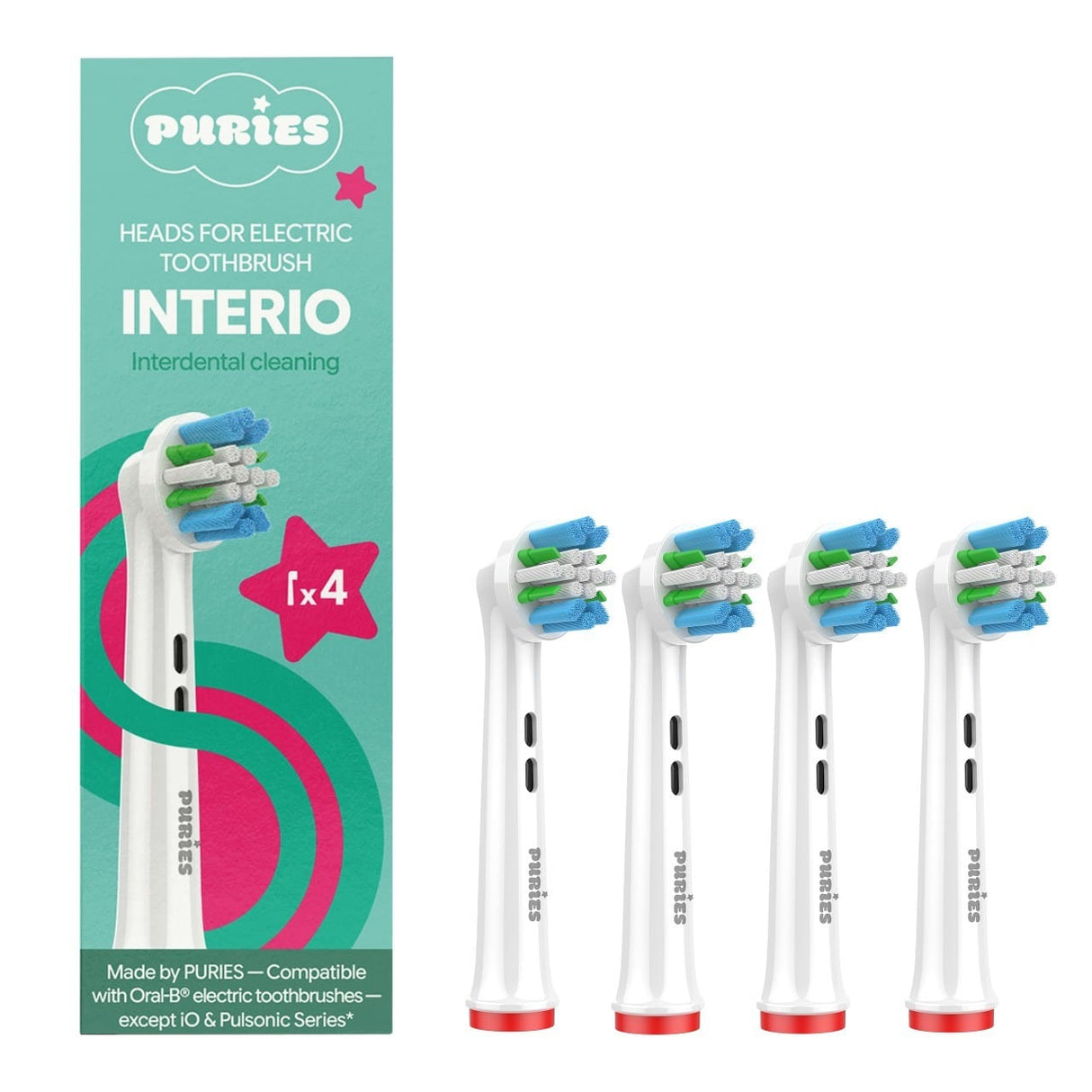 Puries Interio Elektrische Zahnbürstenköpfe für Oral-B – 4 Stück