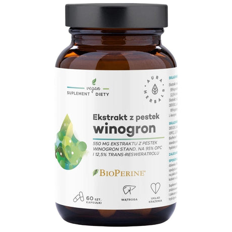 Aura Herbals Grape Seed Extract 550 mg 95% OPC - 60 Capsules