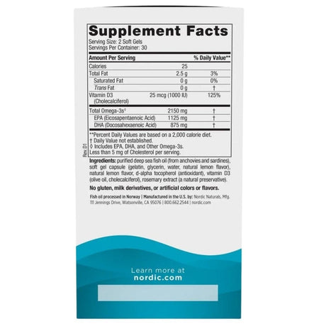 Nordic Naturals Ultimate Omega-D3 2X, Lemon - 60 Capsules