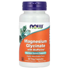Now Foods Magnesium Glycinate 100 mg with BioPerine - 60 Capsules
