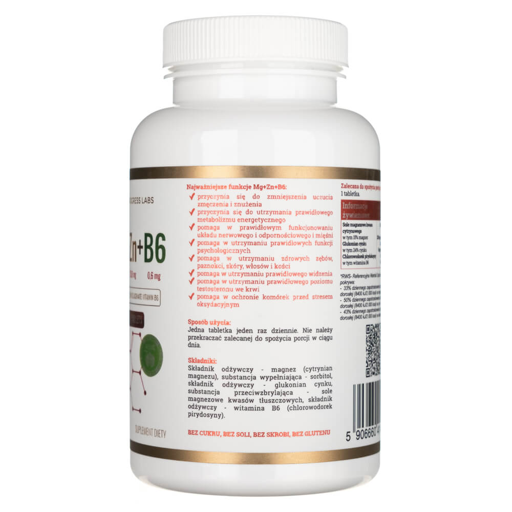 Progress D Tablet Progress Labs Magnesium + Zink + Vitamin B6 120 Tabletten – Medpak