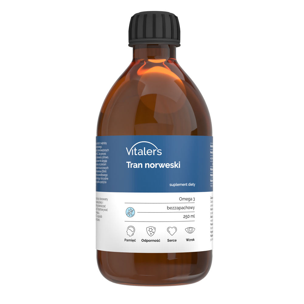 Vitaler's Omega-3 Norwegischer Lebertran, Geschmacksrichtung "Unparfümiert" 1200 mg - 250 ml